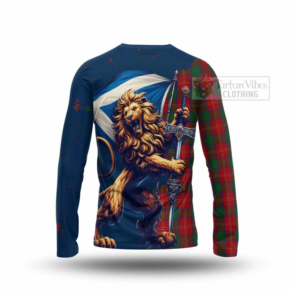 Tartan Vibes Clothing Chisholm Tartan Family Crest Long Sleeve T-Shirt with Scottish Majestic Lion