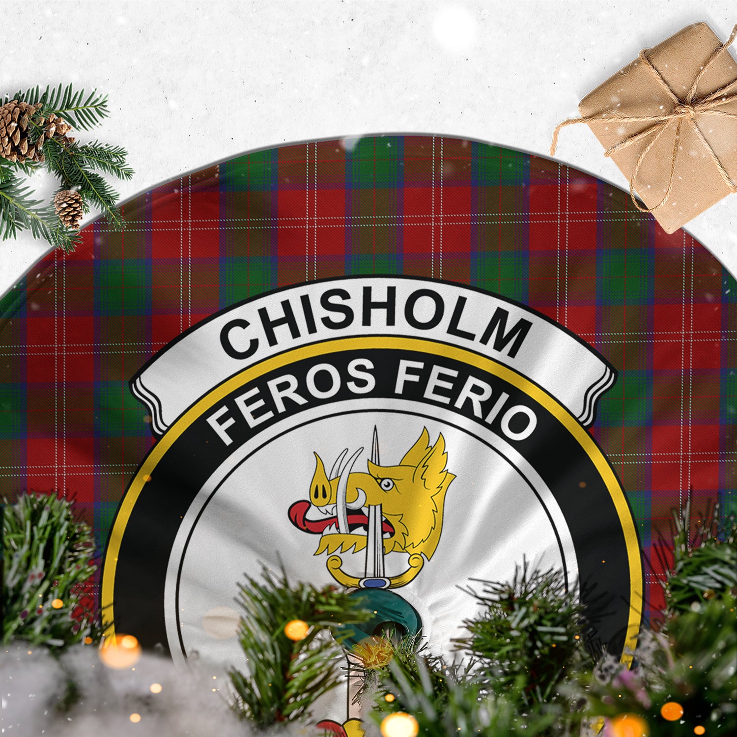 Chisholm Tartan Christmas Tree Skirt with Family Crest - Tartanvibesclothing