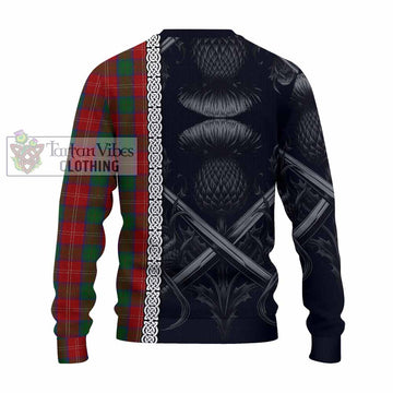 Chisholm Tartan Knitted Sweater with Family Crest Cross Sword Thistle Celtic Vibes