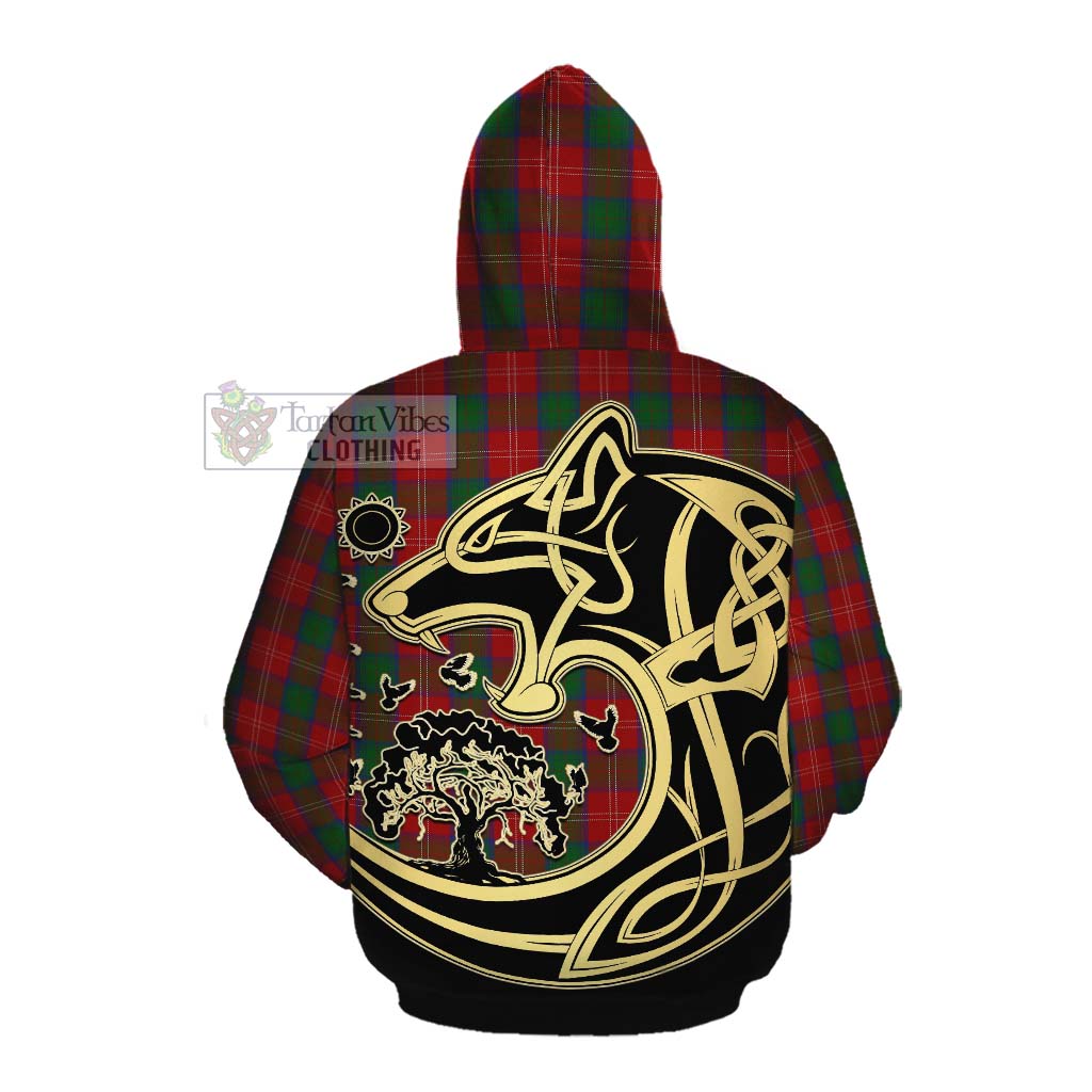 Tartan Vibes Clothing Chisholm Tartan Cotton Hoodie with Family Crest Celtic Wolf Style