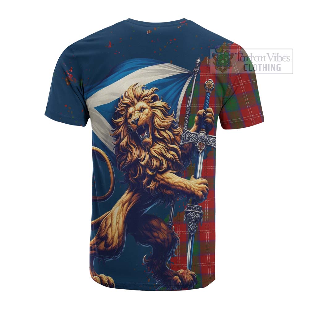 Tartan Vibes Clothing Chisholm Tartan Family Crest Cotton T-shirt with Scottish Majestic Lion