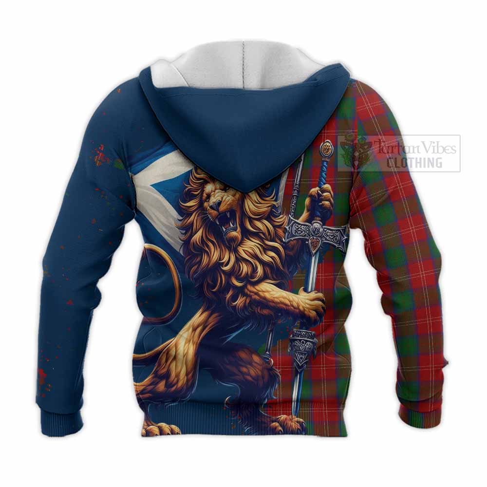 Tartan Vibes Clothing Chisholm Tartan Family Crest Knitted Hoodie with Scottish Majestic Lion