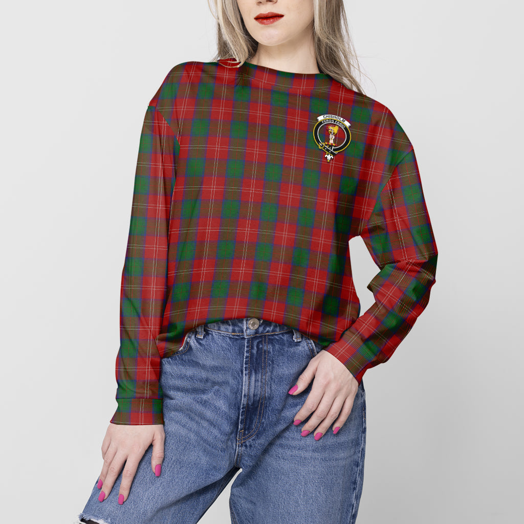 Chisholm Tartan Sweatshirt with Family Crest - Tartan Vibes Clothing