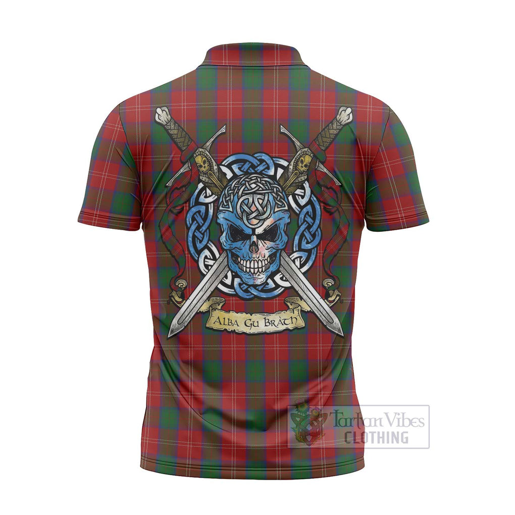 Tartan Vibes Clothing Chisholm Tartan Zipper Polo Shirt with Family Crest Celtic Skull Style