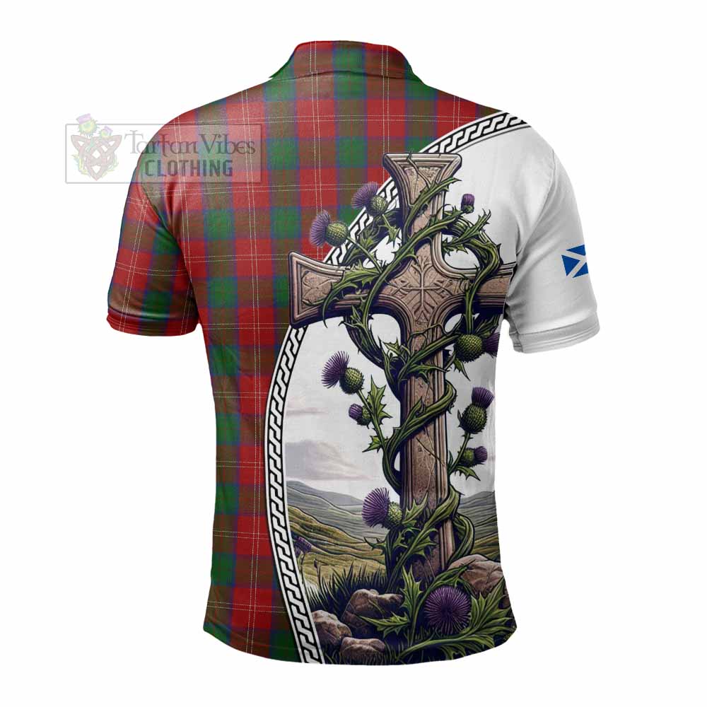 Tartan Vibes Clothing Chisholm Tartan Polo Shirt with Family Crest and St. Andrew's Cross Accented by Thistle Vines