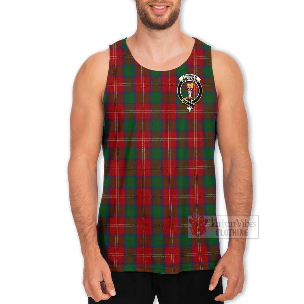 Tartan Vibes Clothing Chisholm Tartan Men's Tank Top with Family Crest and Bearded Skull Holding Bottles of Whiskey