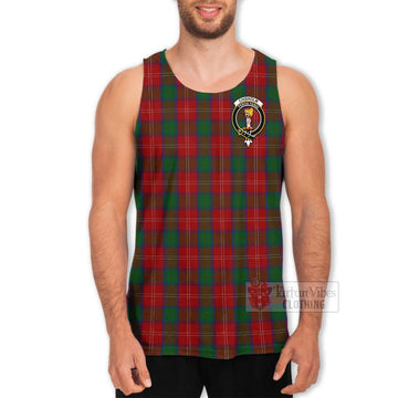 Chisholm Tartan Men's Tank Top with Family Crest and Bearded Skull Holding Bottles of Whiskey