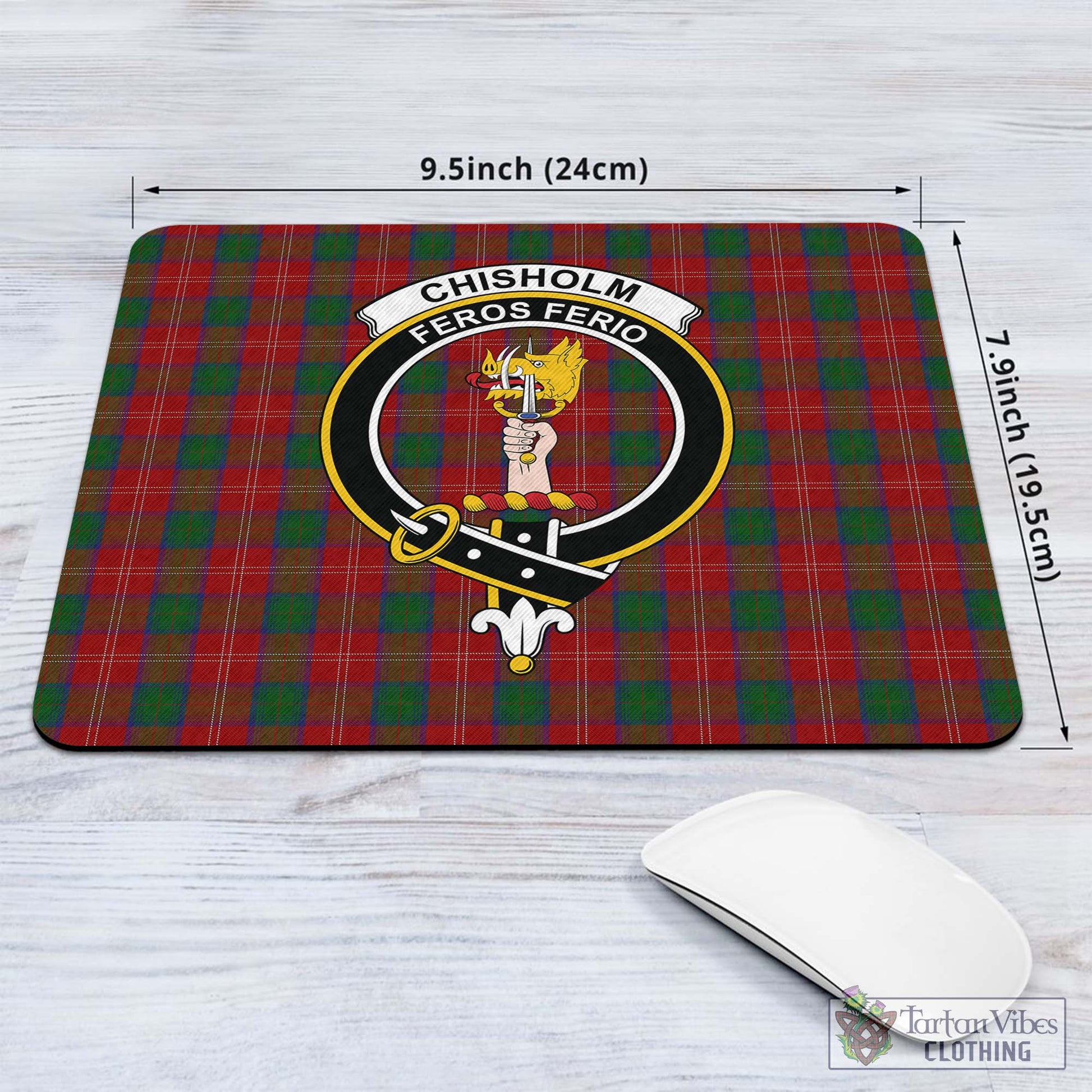 Tartan Vibes Clothing Chisholm Tartan Mouse Pad with Family Crest