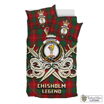 Chisholm Tartan Bedding Set with Clan Crest and the Golden Sword of Courageous Legacy