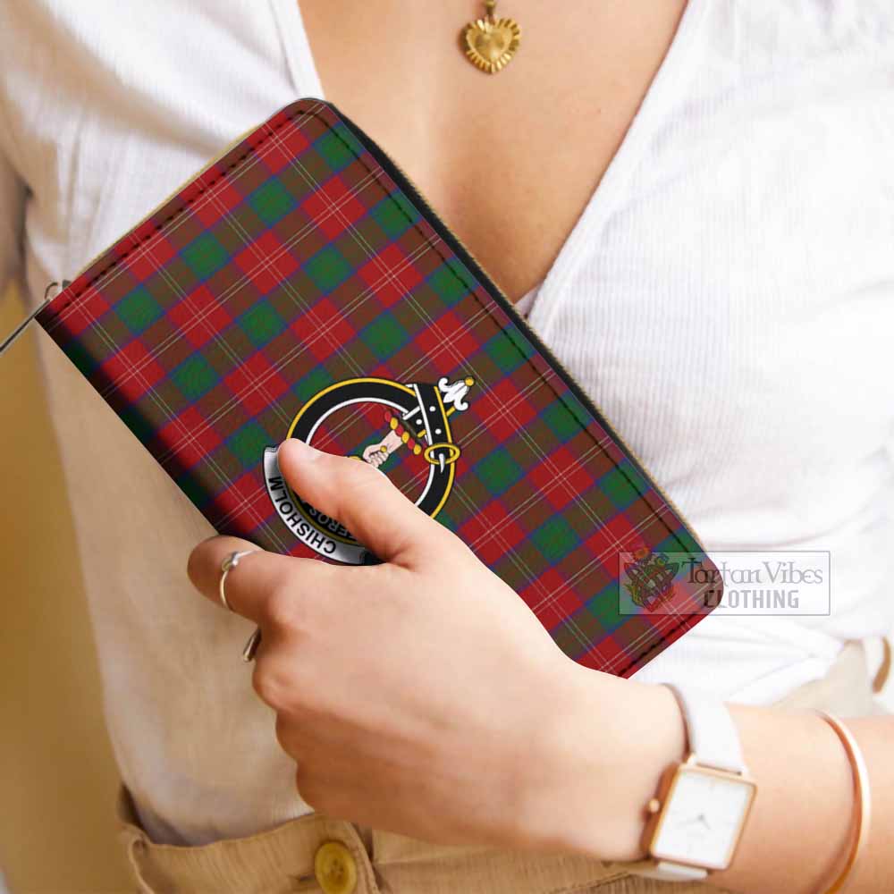 Chisholm Tartan Women's Leather Wallet with Family Crest - Tartan Vibes Clothing