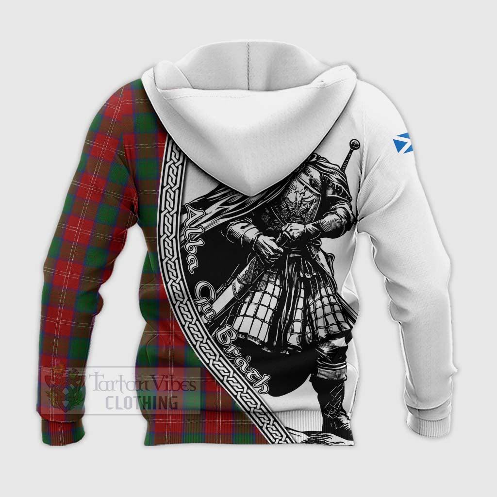 Tartan Vibes Clothing Chisholm Tartan Clan Crest Knitted Hoodie with Highlander Warrior Celtic Style