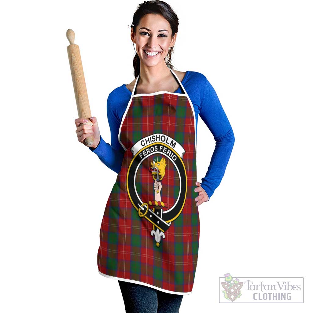 Chisholm Tartan Apron with Family Crest White - Tartan Vibes Clothing