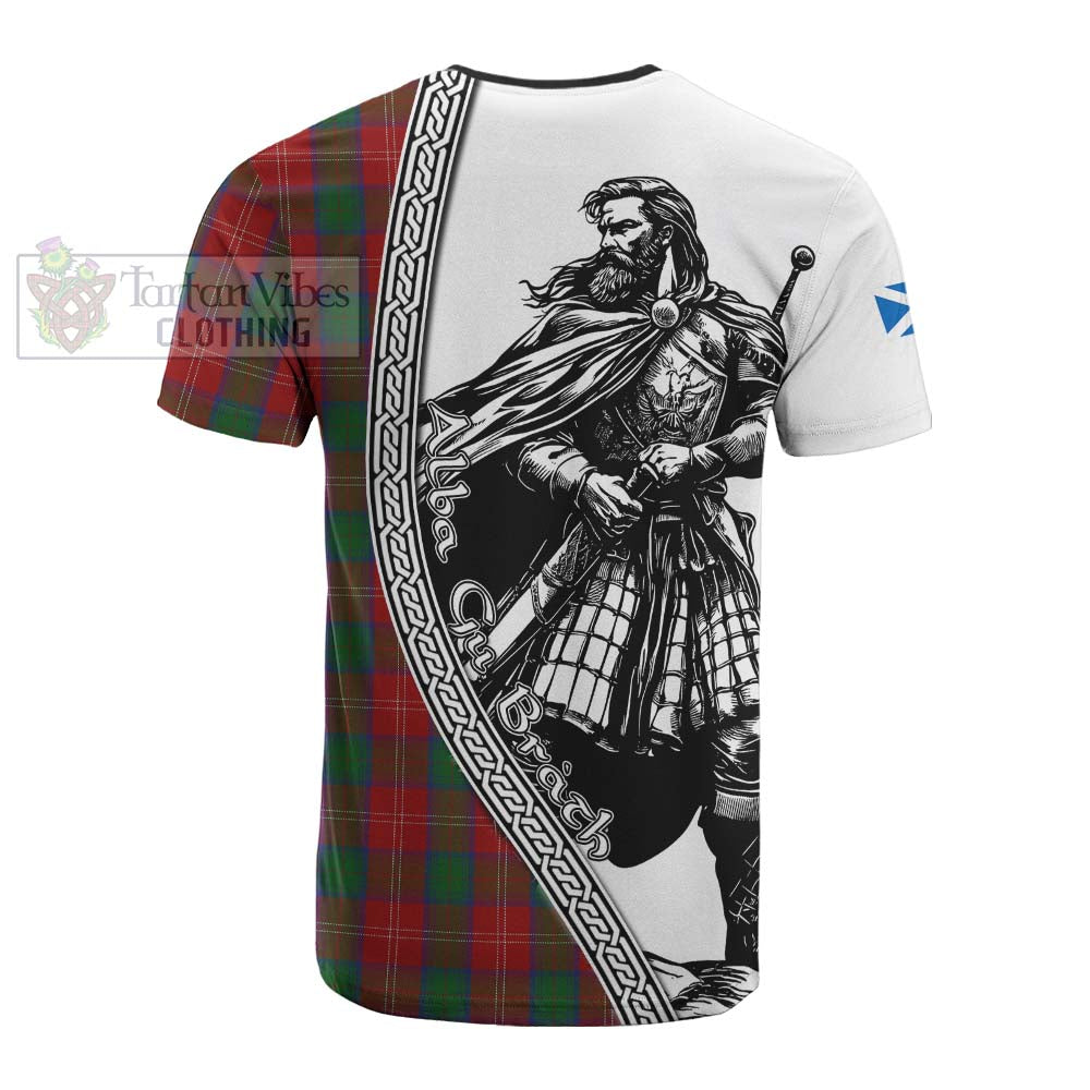 Chisholm Tartan Clan Crest Cotton T-shirt with Highlander Warrior Celtic Style