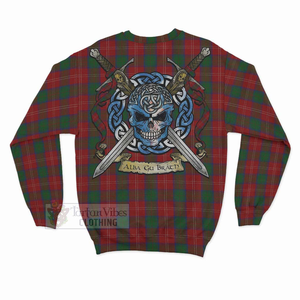 Tartan Vibes Clothing Chisholm Tartan Sweatshirt with Family Crest Celtic Skull Style