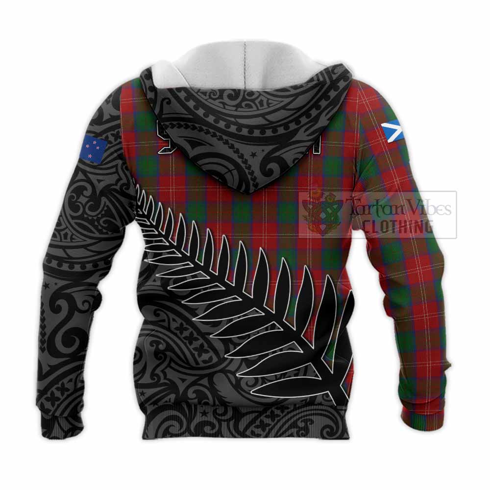 Tartan Vibes Clothing Chisholm Crest Tartan Knitted Hoodie with New Zealand Silver Fern Half Style