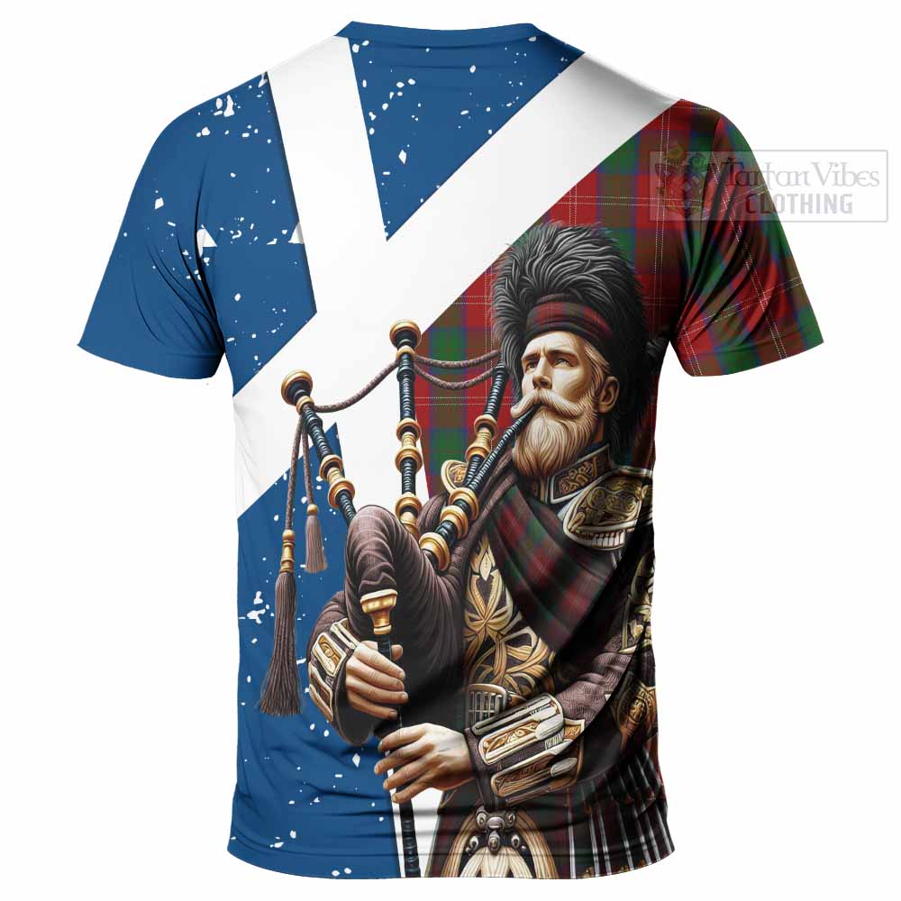 Tartan Vibes Clothing Chisholm Tartan T-Shirt with Family Crest Scottish Bagpiper Vibes