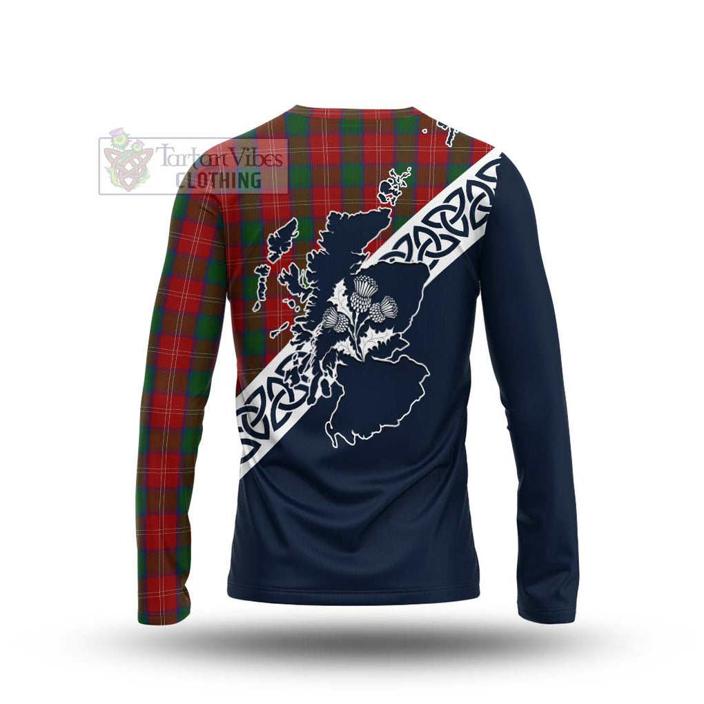 Tartan Vibes Clothing Chisholm Tartan Long Sleeve T-Shirt Featuring Thistle and Scotland Map