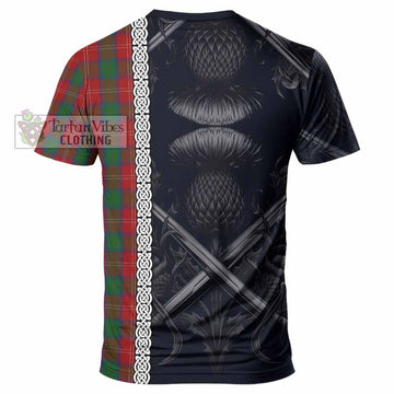 Chisholm Tartan T-Shirt with Family Crest Cross Sword Thistle Celtic Vibes