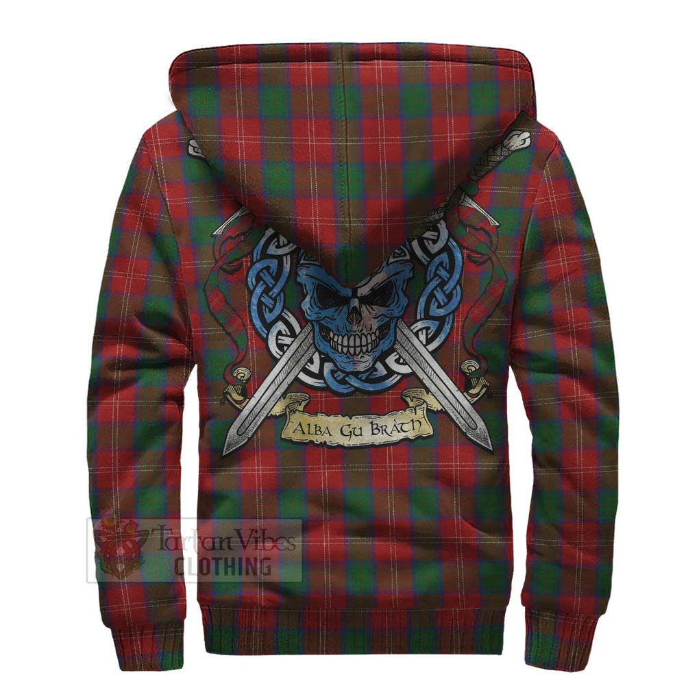 Tartan Vibes Clothing Chisholm Tartan Sherpa Hoodie with Family Crest Celtic Skull Style