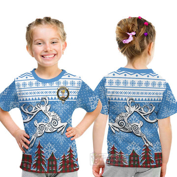 Chisholm Clan Christmas Kid T-Shirt Celtic Reindeer Style