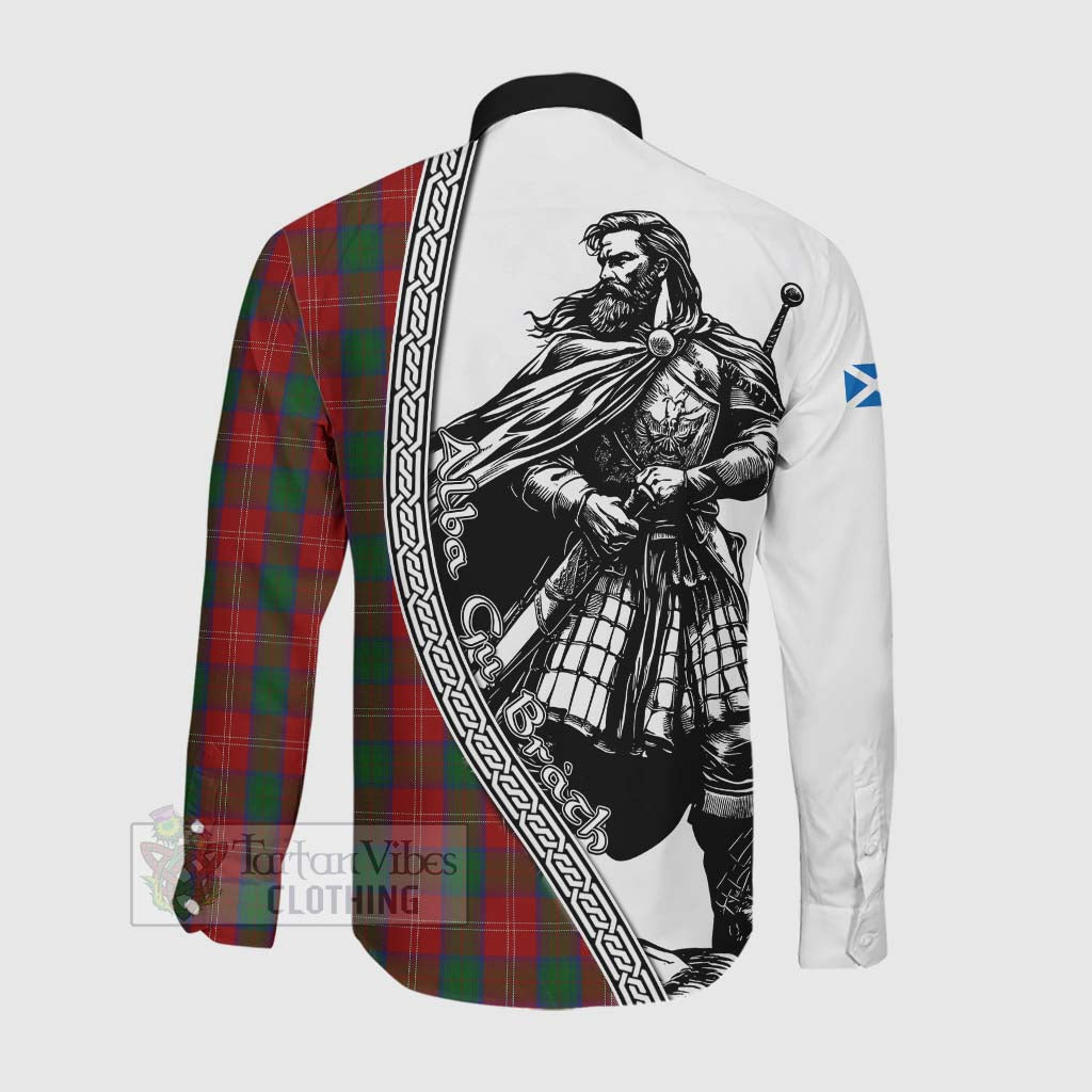 Tartan Vibes Clothing Chisholm Tartan Clan Crest Long Sleeve Button Shirt with Highlander Warrior Celtic Style