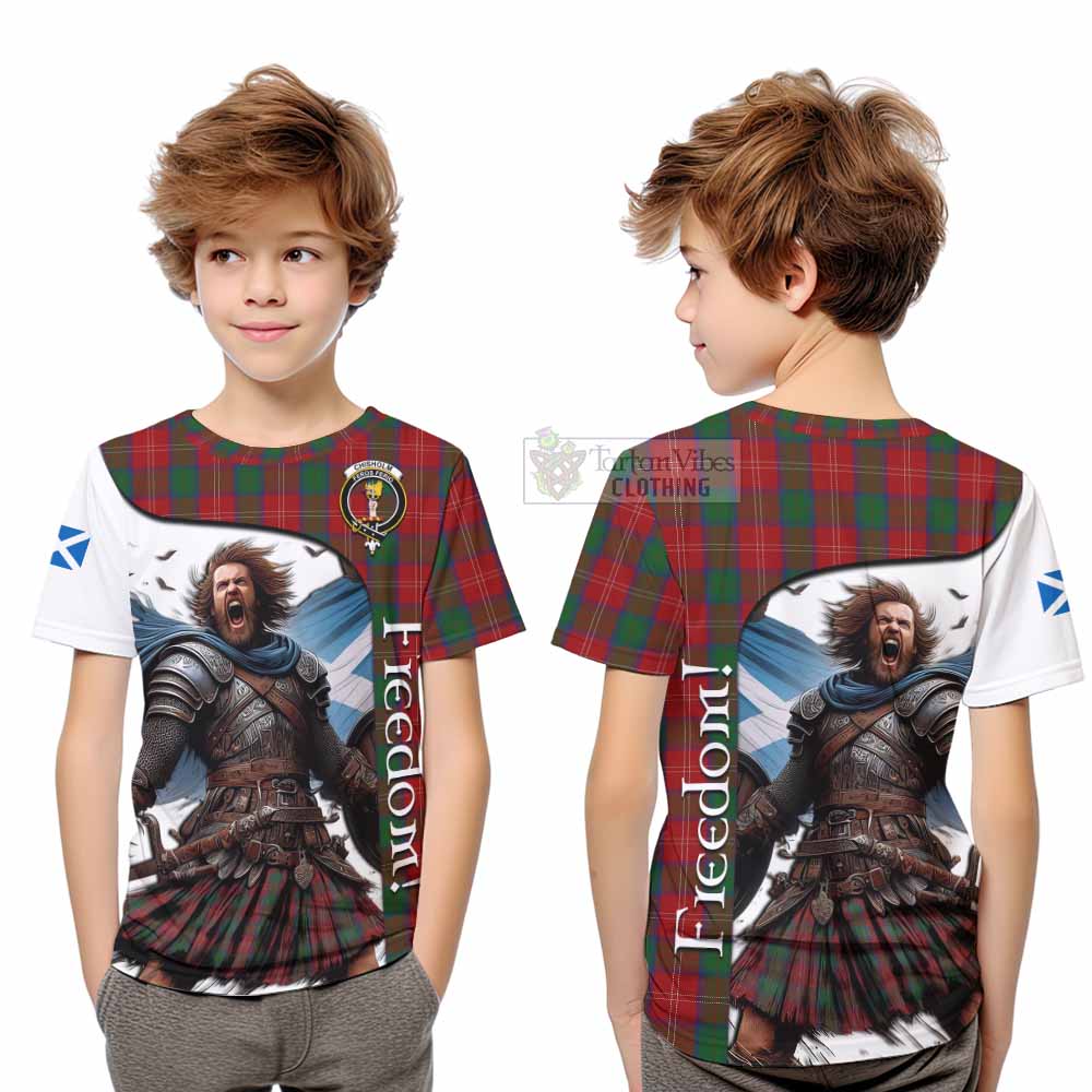 Tartan Vibes Clothing Chisholm Crest Tartan Kid T-Shirt Inspired by the Freedom of Scottish Warrior