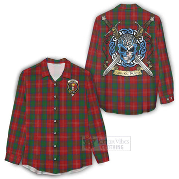 Chisholm Tartan Women's Casual Shirt with Family Crest Celtic Skull Style