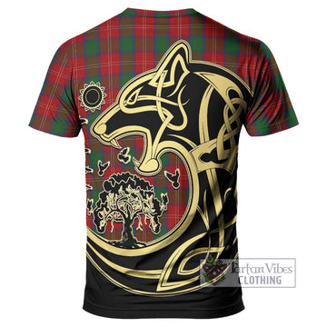 Chisholm Tartan T-Shirt with Family Crest Celtic Wolf Style