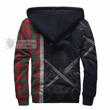 Chisholm Tartan Sherpa Hoodie with Family Crest Cross Sword Thistle Celtic Vibes