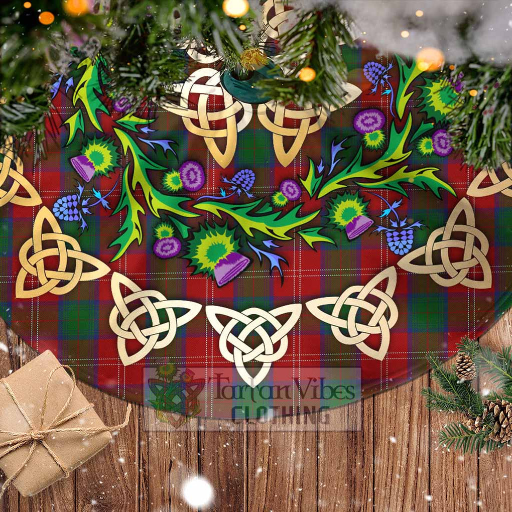 Tartan Vibes Clothing Chisholm Tartan Christmas Tree Skirt with Thistle Celtic Knot Style