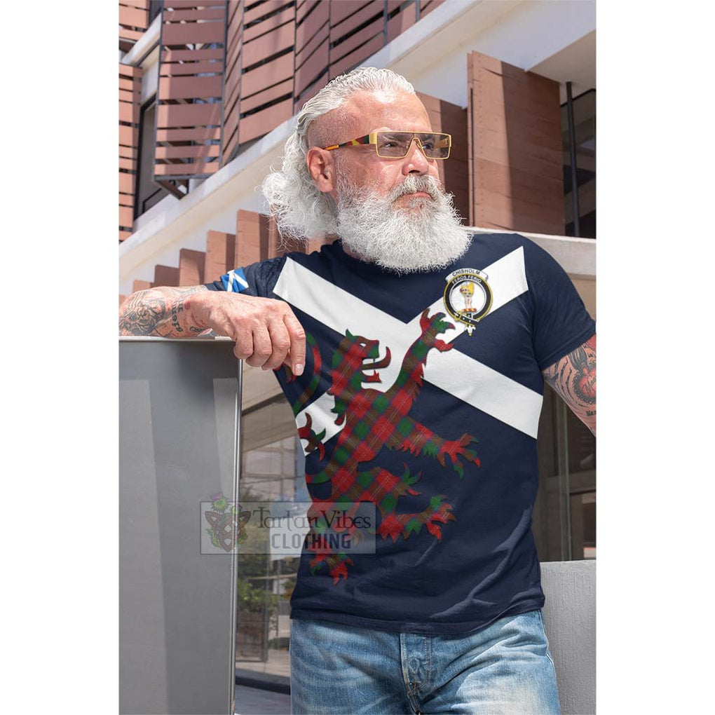 Tartan Vibes Clothing Chisholm Tartan Lion Rampant Cotton T-shirt – Proudly Display Your Heritage with Alba Gu Brath and Clan Name