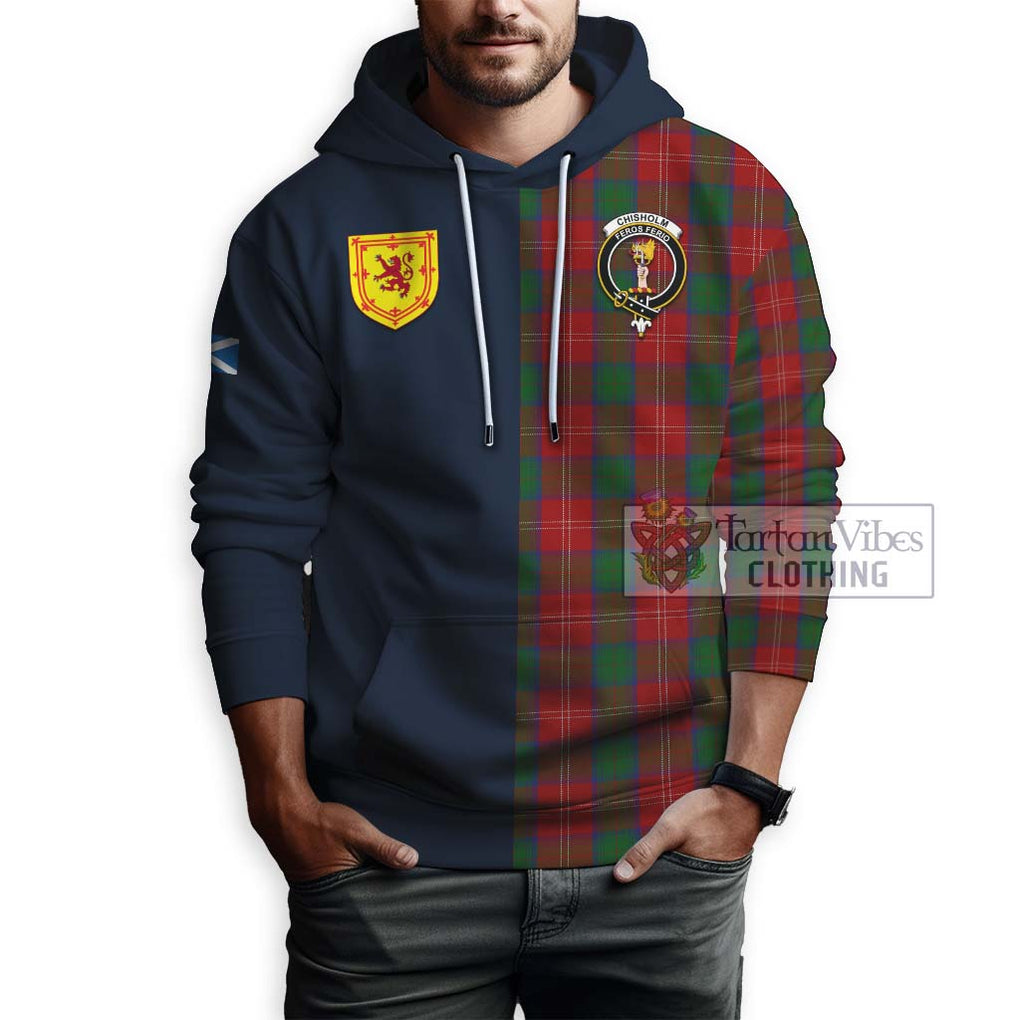 Tartan Vibes Clothing Chisholm Tartan Hoodie with Scottish Lion Royal Arm Half Style