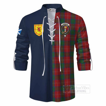 Chisholm Tartan Ghillie Kilt Shirt Alba with Scottish Lion Royal Arm Half Style