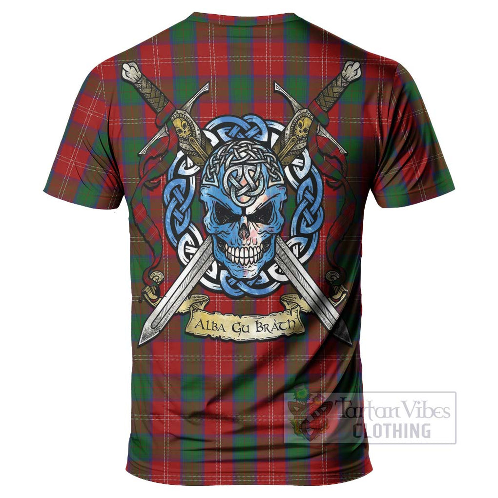 Tartan Vibes Clothing Chisholm Tartan T-Shirt with Family Crest Celtic Skull Style