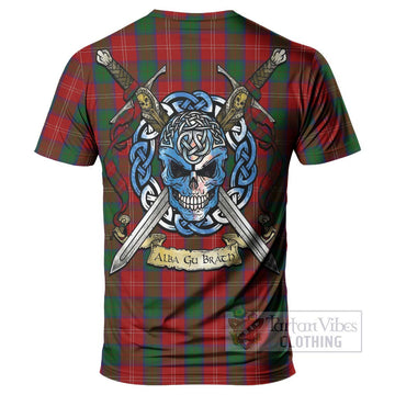 Chisholm Tartan T-Shirt with Family Crest Celtic Skull Style