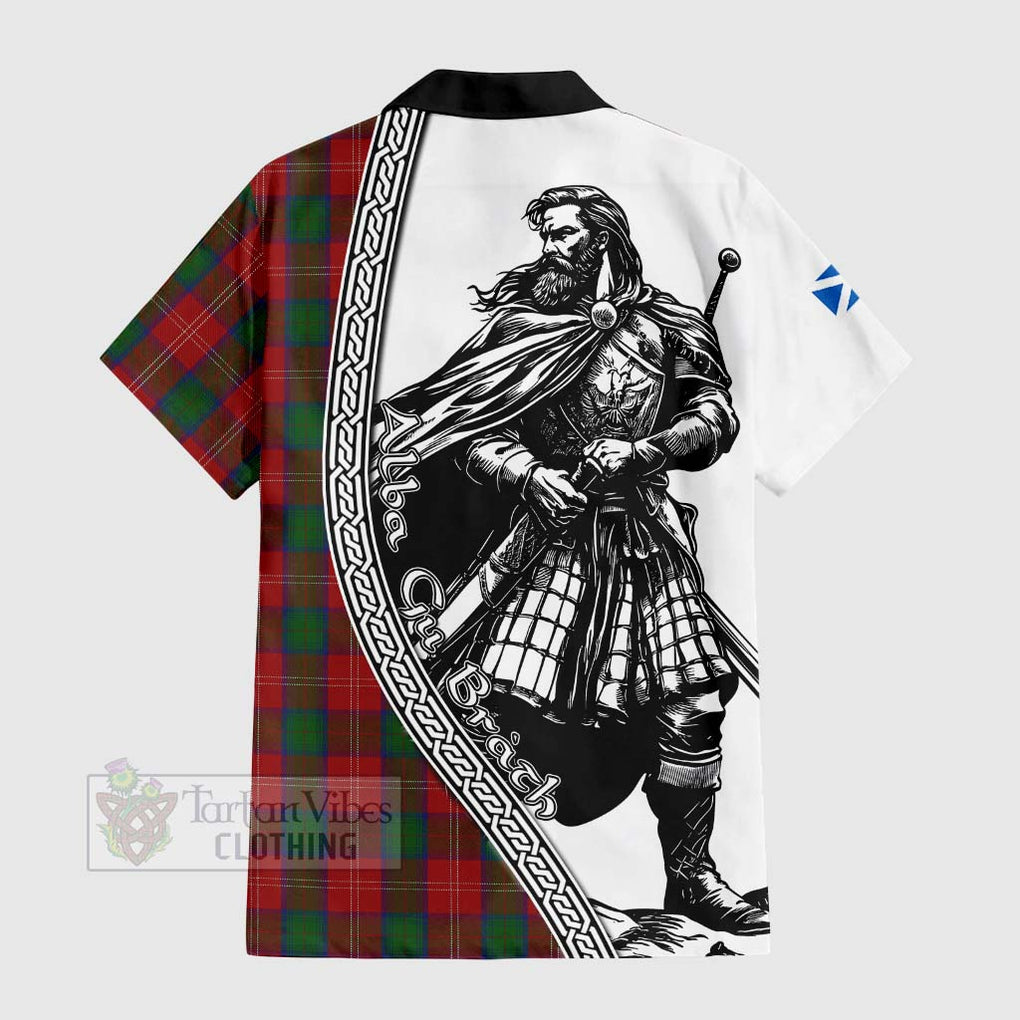 Tartan Vibes Clothing Chisholm Tartan Clan Crest Short Sleeve Button Shirt with Highlander Warrior Celtic Style