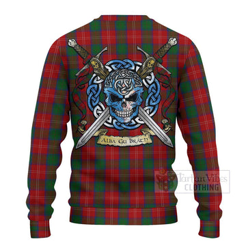 Chisholm Tartan Ugly Sweater with Family Crest Celtic Skull Style