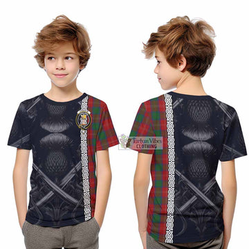 Chisholm Tartan Kid T-Shirt with Family Crest Cross Sword Thistle Celtic Vibes