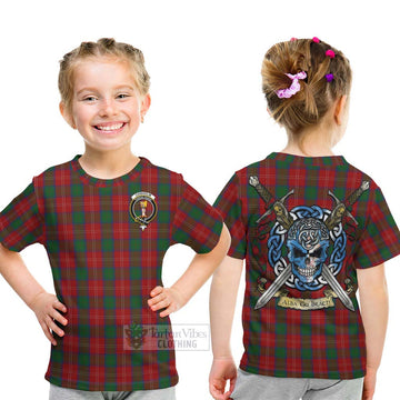 Chisholm Tartan Kid T-Shirt with Family Crest Celtic Skull Style