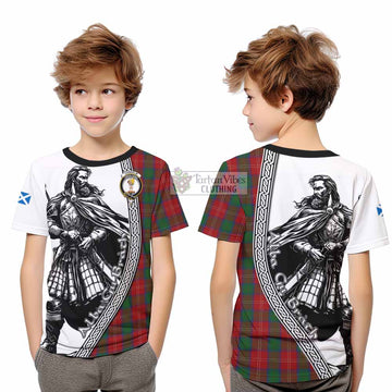 Chisholm Tartan Clan Crest Kid T-Shirt with Highlander Warrior Celtic Style