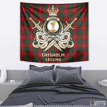 Chisholm Tartan Tapestry with Clan Crest and the Golden Sword of Courageous Legacy