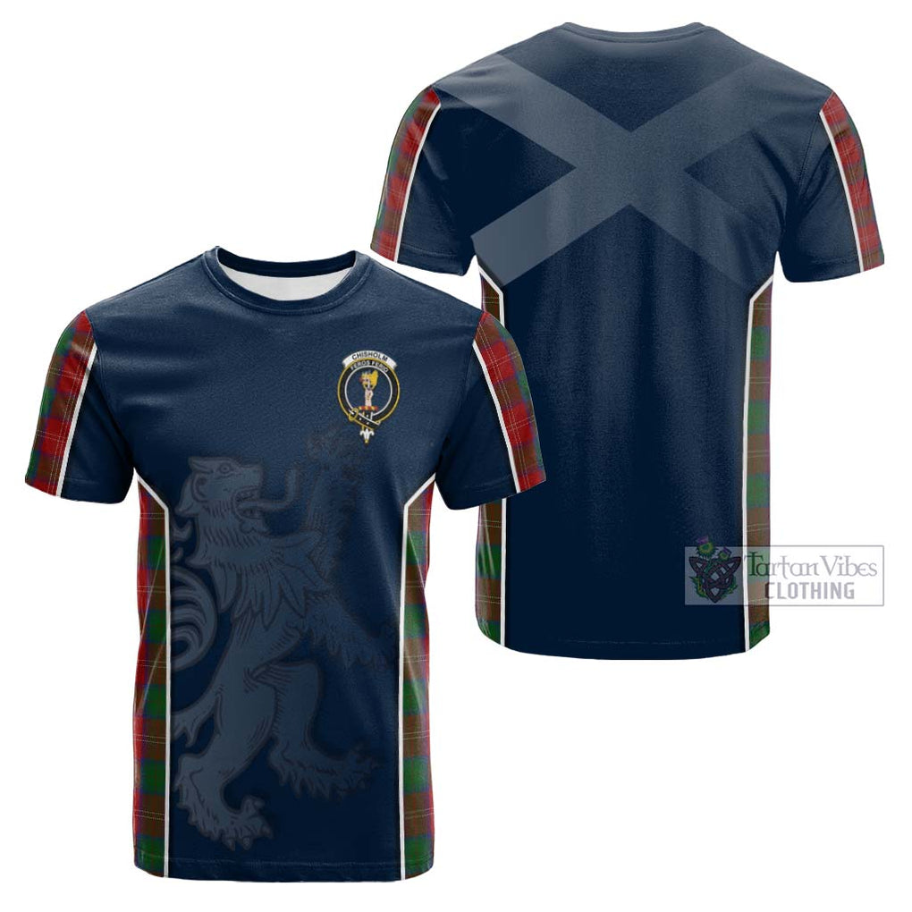 Tartan Vibes Clothing Chisholm Tartan Cotton T-shirt with Family Crest and Lion Rampant Vibes Sport Style