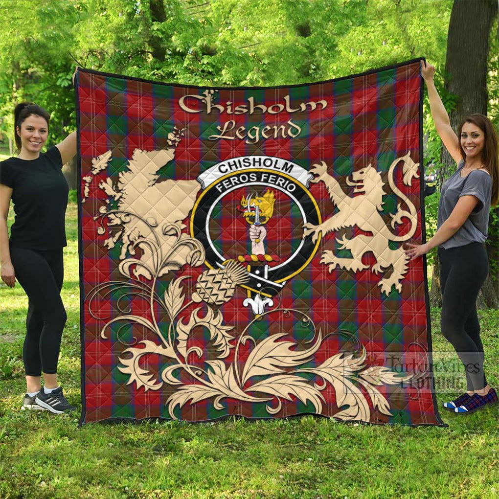 Tartan Vibes Clothing Chisholm Tartan Quilt with Family Crest and Scottish Symbol Style