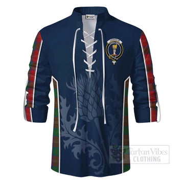 Chisholm Tartan Ghillie Kilt Shirt with Family Crest and Scottish Thistle Vibes Sport Style