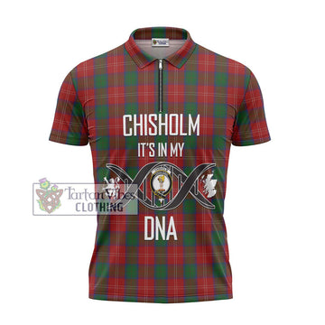 Chisholm Tartan Zipper Polo Shirt with Family Crest DNA In Me Style