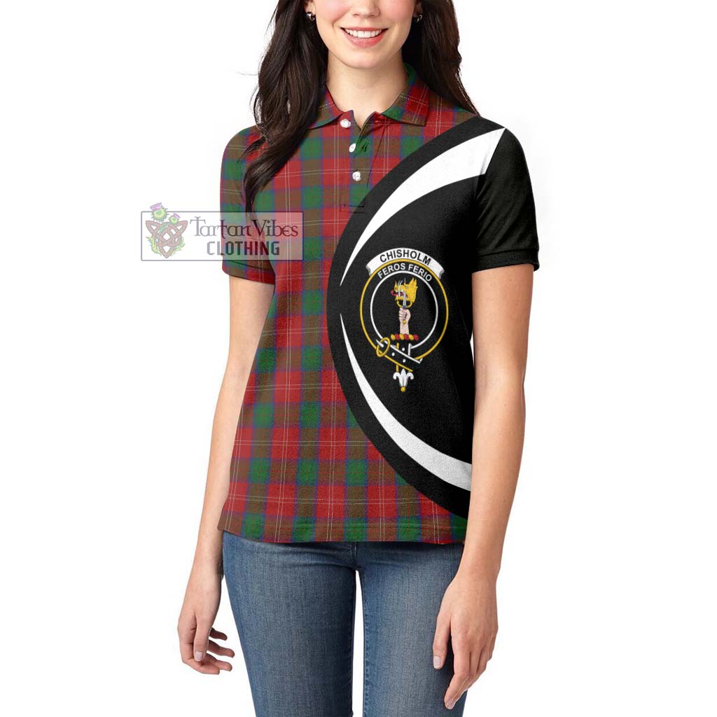 Tartan Vibes Clothing Chisholm Tartan Women's Polo Shirt with Family Crest Circle Style