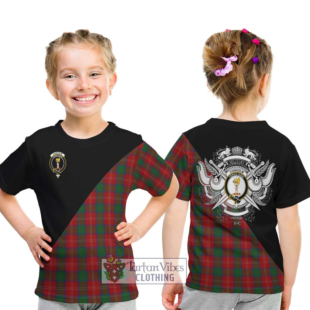 Chisholm Tartan Kid T-Shirt with Family Crest and Military Logo Style - Tartanvibesclothing Shop