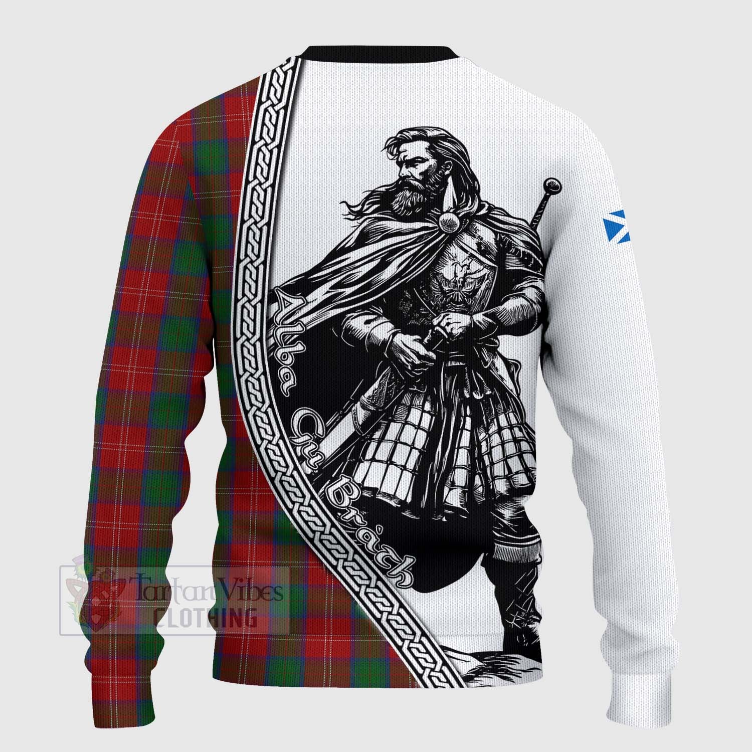 Tartan Vibes Clothing Chisholm Tartan Clan Crest Knitted Sweater with Highlander Warrior Celtic Style