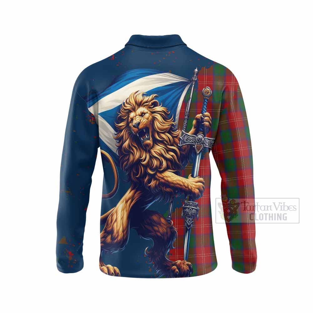 Tartan Vibes Clothing Chisholm Tartan Family Crest Long Sleeve Polo Shirt with Scottish Majestic Lion