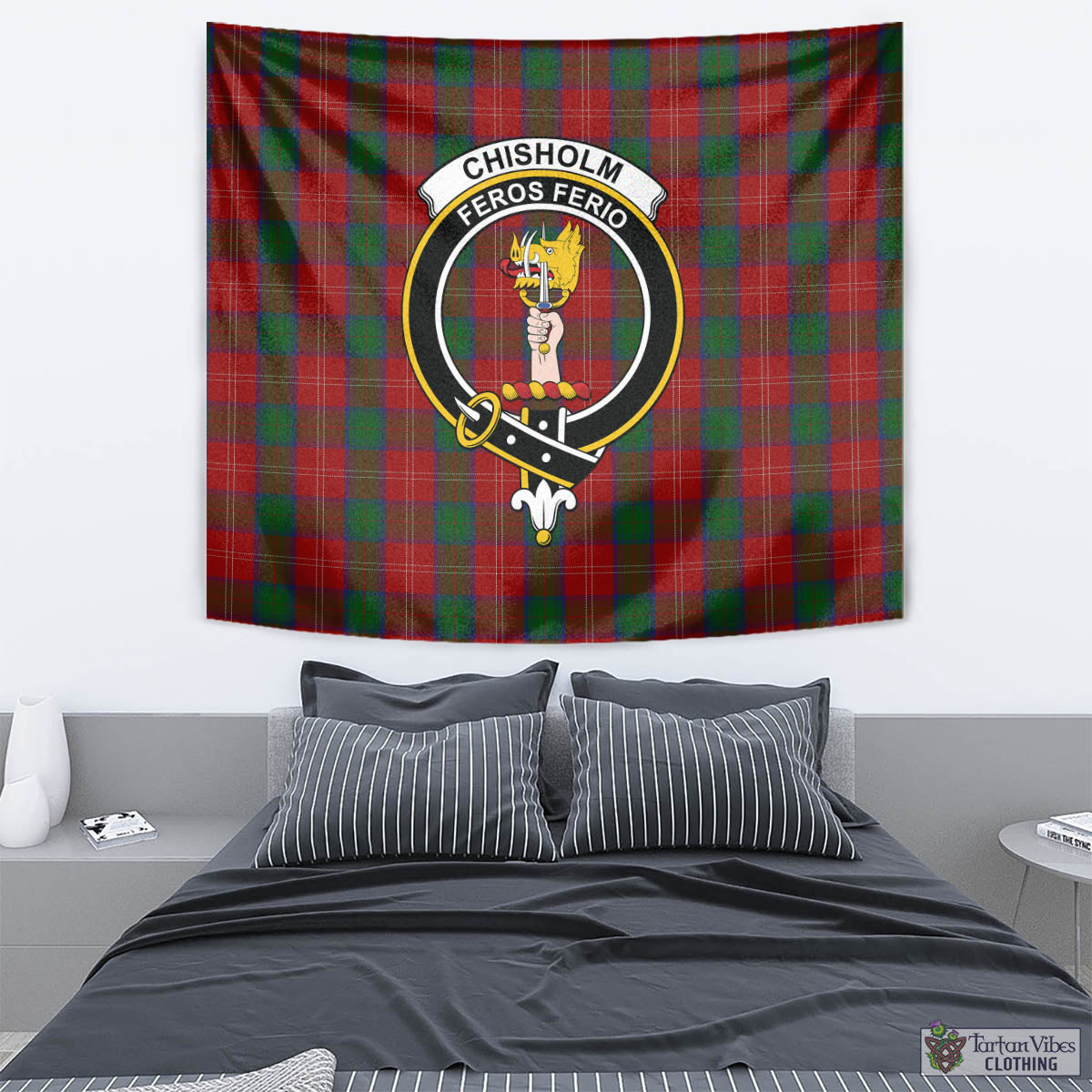 Tartan Vibes Clothing Chisholm Tartan Tapestry Wall Hanging and Home Decor for Room with Family Crest